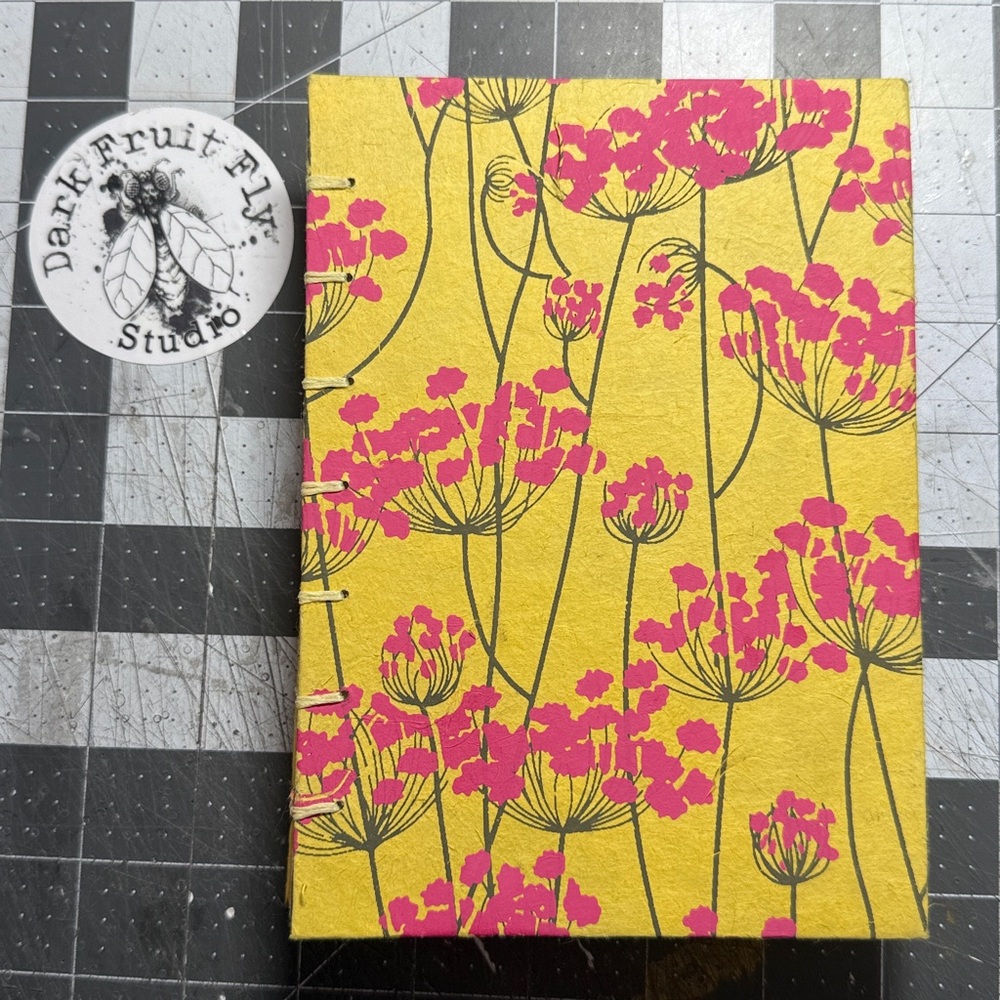Pink flower design. Hand Sewn Notebook Made in Alaska